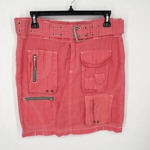Pete & Greta By Johnny Was Womens Cargo Skirt Size 0 NEW Belt Orange Y2K Linen